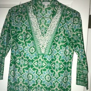 Charter club size S green/ white beaded tunic